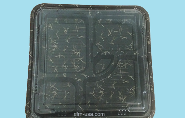 14 Inch Bento Box Black with Patterns 5-Comp W-Lid 400ct